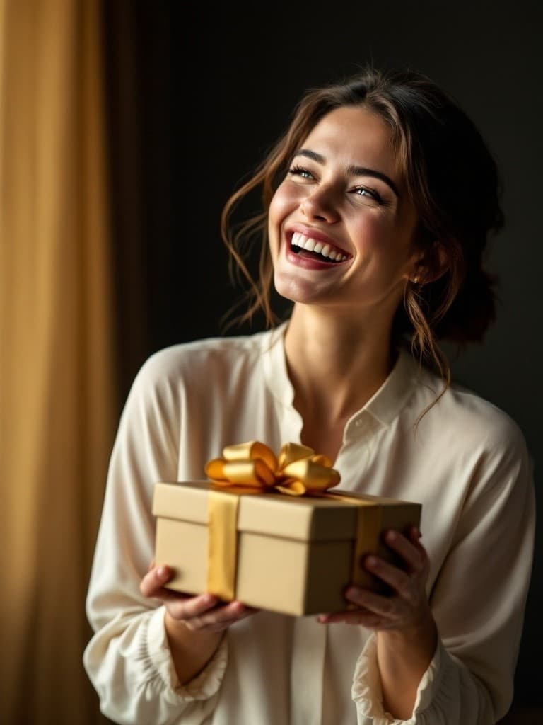 Frau freut sich über ein Luxus-Geschenk